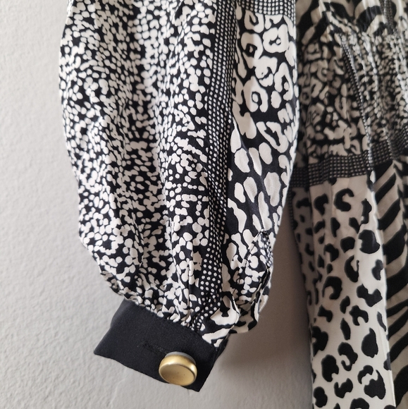 Anne Crimmins For Umi Collections 100% Silk B & W Animal Print Geometric Dress - Picture 9 of 11